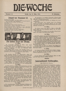 Die Woche : Moderne illustrierte Zeitschrift, 16. Jahrgang, 21. März 1914, Nr 12