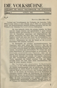 Die Volksbühne : Zeitschrift für soziale Theaterpolitik und Kunstpflege, 6 Jahrgang, April 1931, Nr 1