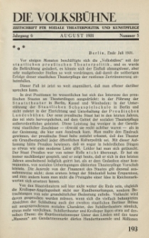 Die Volksbühne : Zeitschrift für soziale Theaterpolitik und Kunstpflege, 6 Jahrgang, August 1931, Nr 5