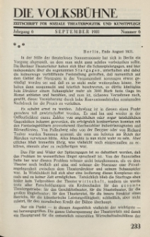 Die Volksbühne : Zeitschrift für soziale Theaterpolitik und Kunstpflege, 6 Jahrgang, September 1931, Nr 6