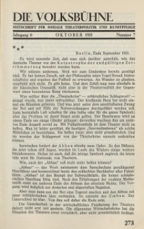 Die Volksbühne : Zeitschrift für soziale Theaterpolitik und Kunstpflege, 6 Jahrgang, Oktober 1931, Nr 7