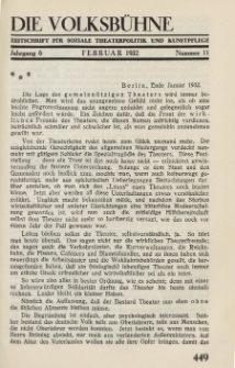 Die Volksbühne : Zeitschrift für soziale Theaterpolitik und Kunstpflege, 6 Jahrgang, Februar 1932, Nr 11