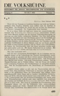 Die Volksbühne : Zeitschrift für soziale Theaterpolitik und Kunstpflege, 6 Jahrgang, März 1932, Nr 12