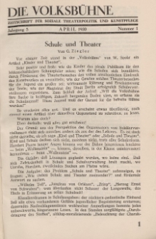 Die Volksbühne : Zeitschrift für soziale Theaterpolitik und Kunstpflege, 5 Jahrgang, April 1930, Nr 1