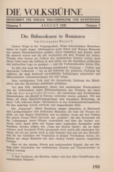Die Volksbühne : Zeitschrift für soziale Theaterpolitik und Kunstpflege, 5 Jahrgang, August 1930, Nr 5