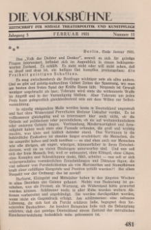 Die Volksbühne : Zeitschrift für soziale Theaterpolitik und Kunstpflege, 5 Jahrgang, Februar 1931, Nr 11