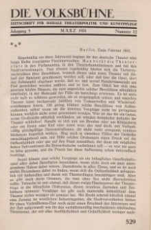 Die Volksbühne : Zeitschrift für soziale Theaterpolitik und Kunstpflege, 5 Jahrgang, März 1931, Nr 12