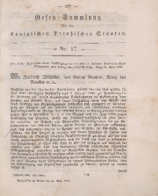 Gesetz-Sammlung für die Königlichen Preussischen Staaten, 25. Mai 1849, nr. 17.