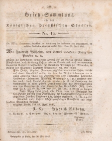 Gesetz-Sammlung für die Königlichen Preussischen Staaten, 30. Mai 1845, nr. 14.