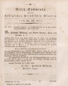 Gesetz-Sammlung für die Königlichen Preussischen Staaten, 10. Juni 1845, nr. 15.