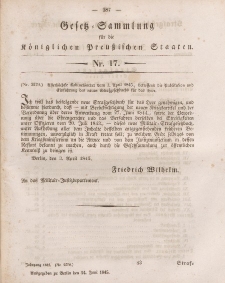 Gesetz-Sammlung für die Königlichen Preussischen Staaten, 24. Juni 1845, nr. 17.