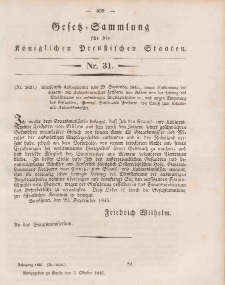 Gesetz-Sammlung für die Königlichen Preussischen Staaten, 3. Oktober 1845, nr. 31.