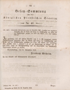 Gesetz-Sammlung für die Königlichen Preussischen Staaten, 24. Dezember 1845, nr. 41.