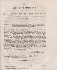Gesetz-Sammlung für die Königlichen Preussischen Staaten, 30. November 1846, nr. 39.