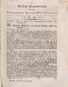 Gesetz-Sammlung für die Königlichen Preussischen Staaten, 9. April 1847, nr. 12.