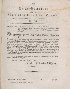 Gesetz-Sammlung für die Königlichen Preussischen Staaten, 28. April 1847, nr. 18.