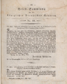 Gesetz-Sammlung für die Königlichen Preussischen Staaten, 3. Mai 1847, nr. 19.