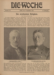 Die Woche : Moderne illustrierte Zeitschrift, 16. Jahrgang, 5. September 1914, Nr 36