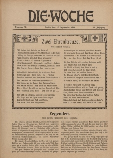 Die Woche : Moderne illustrierte Zeitschrift, 16. Jahrgang, 12. September 1914, Nr 37