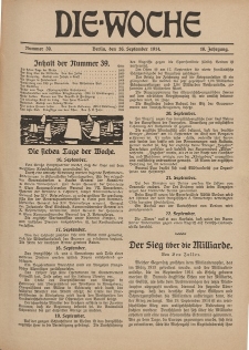 Die Woche : Moderne illustrierte Zeitschrift, 16. Jahrgang, 29. September 1914, Nr 39