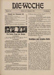 Die Woche : Moderne illustrierte Zeitschrift, 16. Jahrgang, 5. Dezember 1914, Nr 49