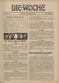 Die Woche : Moderne illustrierte Zeitschrift, 19. Jahrgang, 18. August 1917, Nr 33