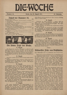 Die Woche : Moderne illustrierte Zeitschrift, 19. Jahrgang, 25. August 1917, Nr 34