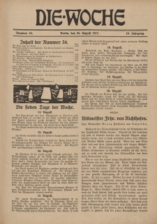 Die Woche : Moderne illustrierte Zeitschrift, 19. Jahrgang, 25. August 1917, Nr 34