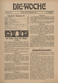 Die Woche : Moderne illustrierte Zeitschrift, 19. Jahrgang, 15. September 1917, Nr 37