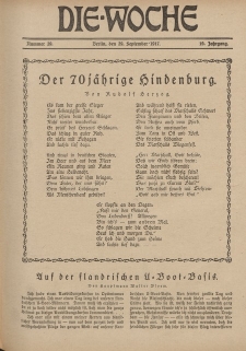 Die Woche : Moderne illustrierte Zeitschrift, 19. Jahrgang, 29. September 1917, Nr 39