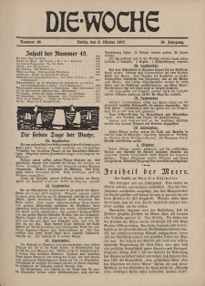 Die Woche : Moderne illustrierte Zeitschrift, 19. Jahrgang, 6. Oktober 1917, Nr 40