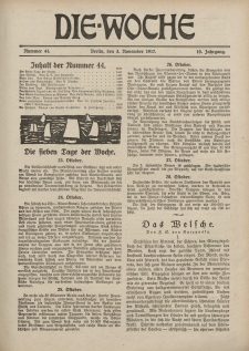 Die Woche : Moderne illustrierte Zeitschrift, 19. Jahrgang, 3. November 1917, Nr 44