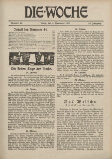 Die Woche : Moderne illustrierte Zeitschrift, 19. Jahrgang, 3. November 1917, Nr 44