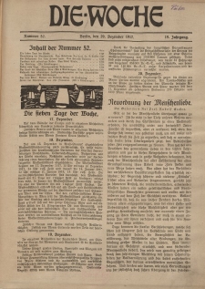 Die Woche : Moderne illustrierte Zeitschrift, 19. Jahrgang, 29. Dezember 1917, Nr 52