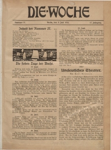 Die Woche : Moderne illustrierte Zeitschrift, 17. Jahrgang, 3. Juli 1915, Nr 27