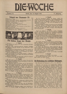 Die Woche : Moderne illustrierte Zeitschrift, 17. Jahrgang, 14. August 1915, Nr 33