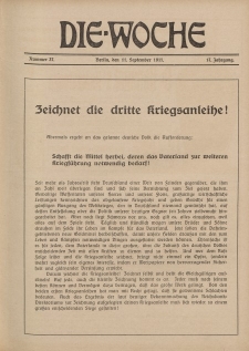 Die Woche : Moderne illustrierte Zeitschrift, 17. Jahrgang, 11. September 1915, Nr 37