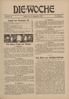 Die Woche : Moderne illustrierte Zeitschrift, 17. Jahrgang, 18. September 1915, Nr 38