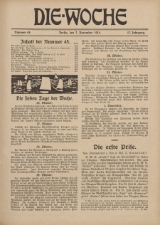 Die Woche : Moderne illustrierte Zeitschrift, 17. Jahrgang, 7. November 1915, Nr 45