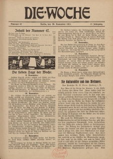 Die Woche : Moderne illustrierte Zeitschrift, 17. Jahrgang, 20. November 1915, Nr 47