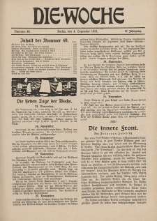 Die Woche : Moderne illustrierte Zeitschrift, 17. Jahrgang, 4. Dezember 1915, Nr 49