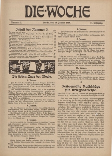 Die Woche : Moderne illustrierte Zeitschrift, 17. Jahrgang, 16. Januar 1915, Nr 3