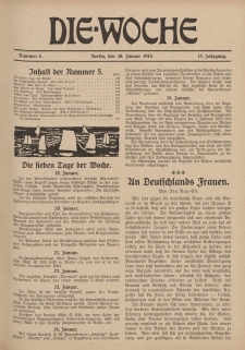 Die Woche : Moderne illustrierte Zeitschrift, 17. Jahrgang, 30. Januar 1915, Nr 5