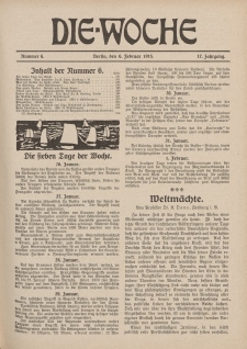 Die Woche : Moderne illustrierte Zeitschrift, 17. Jahrgang, 6. Februar 1915, Nr 6