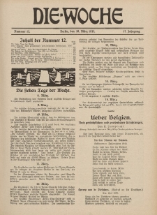 Die Woche : Moderne illustrierte Zeitschrift, 17. Jahrgang, 20. März 1915, Nr 12