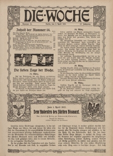 Die Woche : Moderne illustrierte Zeitschrift, 17. Jahrgang, 3. April 1915, Nr 14