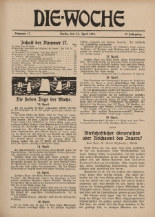 Die Woche : Moderne illustrierte Zeitschrift, 17. Jahrgang, 24. April 1915, Nr 17
