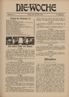 Die Woche : Moderne illustrierte Zeitschrift, 17. Jahrgang, 22. Mai 1915, Nr 21