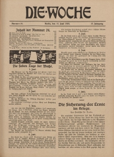 Die Woche : Moderne illustrierte Zeitschrift, 17. Jahrgang, 12. Juni 1915, Nr 24