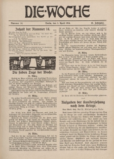 Die Woche : Moderne illustrierte Zeitschrift, 18. Jahrgang, 1. April 1916, Nr 14